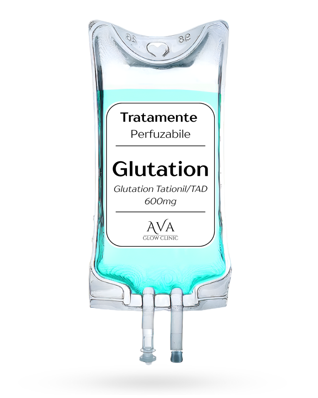 Blue IV Bag named "Glutation" that contains Glutation Tationil 600mg with Ava Glow Clinic Branding